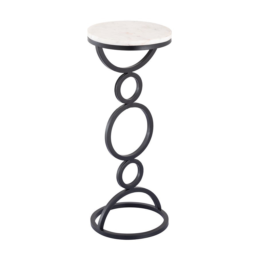 Atlas Lighting Spivey 8in Round Accent Table | Black Metal and White Marble | Living Room & Entryway Drinks Table | 8 x 8 x 22 in | Model TA11182-01