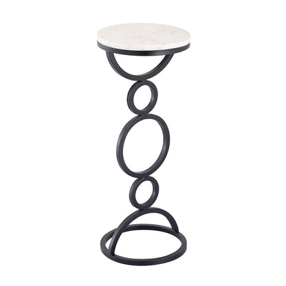 Atlas Lighting Spivey 8in Round Accent Table | Black Metal and White Marble | Living Room & Entryway Drinks Table | 8 x 8 x 22 in | Model TA11182-01
