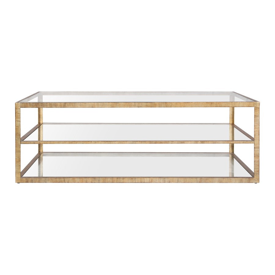 Atlas Lighting Strie 54in Coffee Table | Antique Brass Metal and Clear Glass | Living Room Centerpiece | 54 x 34 x 18 in | Model TA11185-01