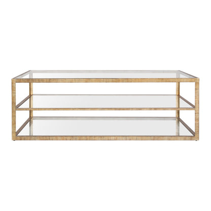 Atlas Lighting Strie 54in Coffee Table | Antique Brass Metal and Clear Glass | Living Room Centerpiece | 54 x 34 x 18 in | Model TA11185-01