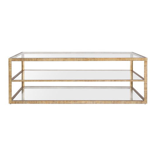 Atlas Lighting Strie 54in Coffee Table | Antique Brass Metal and Clear Glass | Living Room Centerpiece | 54 x 34 x 18 in | Model TA11185-01