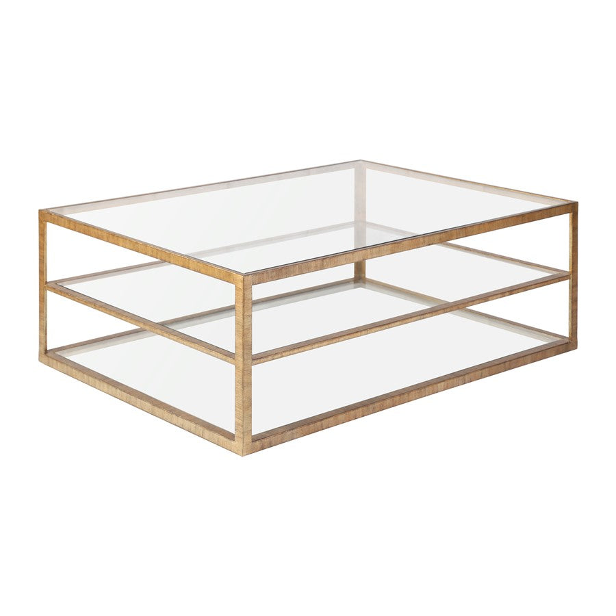 Atlas Lighting Strie 54in Coffee Table | Antique Brass Metal and Clear Glass | Living Room Centerpiece | 54 x 34 x 18 in | Model TA11185-01