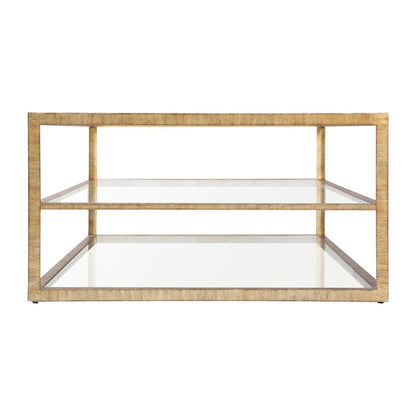 Atlas Lighting Strie 54in Coffee Table | Antique Brass Metal and Clear Glass | Living Room Centerpiece | 54 x 34 x 18 in | Model TA11185-01