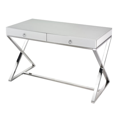 Atlas Lighting Super White 48in Desk | Chrome Metal & White Glass Modern | Home Office & Study Writing Desk | 48 x 25 x 30 in | Model TA11189-01