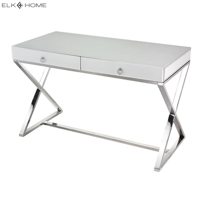 Atlas Lighting Super White 48in Desk | Chrome Metal & White Glass Modern | Home Office & Study Writing Desk | 48 x 25 x 30 in | Model TA11189-01