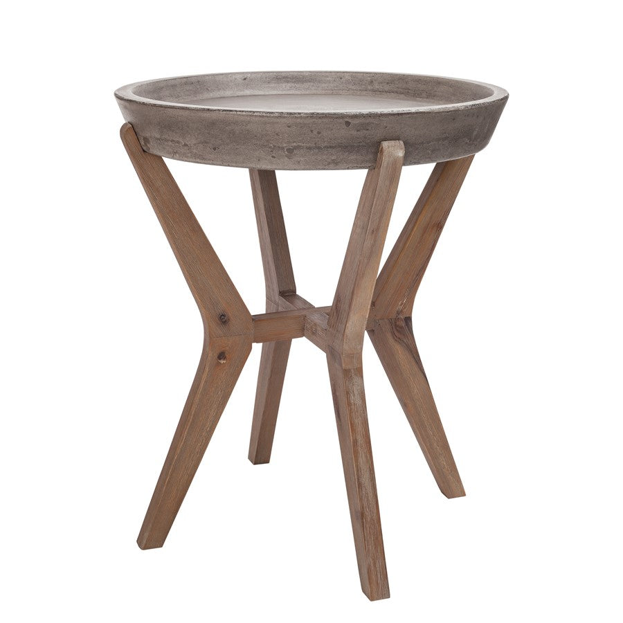 Atlas Lighting Tonga 18in Round Accent Table | Polished Concrete Top on Acacia Wood Base | Living Room & Bedroom Side Table | Model TA11199-01