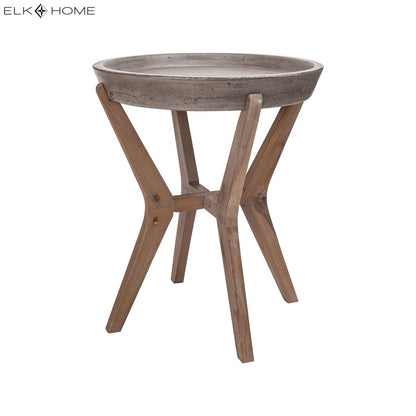 Atlas Lighting Tonga 18in Round Accent Table | Polished Concrete Top on Acacia Wood Base | Living Room & Bedroom Side Table | Model TA11199-01