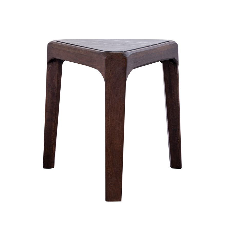 Atlas Lighting Treble 20in Triangular Accent Table | Walnut Wood Base with Black Marble Top | Midcentury Living Room & Bedroom | Model TA11201-01