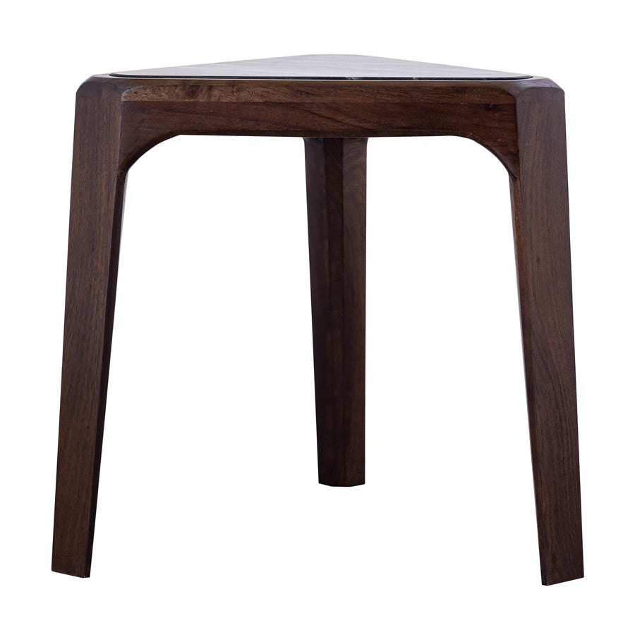 Atlas Lighting Treble 20in Triangular Accent Table | Walnut Wood Base with Black Marble Top | Midcentury Living Room & Bedroom | Model TA11201-01