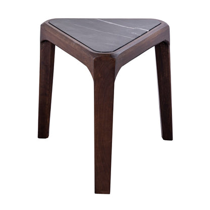 Atlas Lighting Treble 20in Triangular Accent Table | Walnut Wood Base with Black Marble Top | Midcentury Living Room & Bedroom | Model TA11201-01