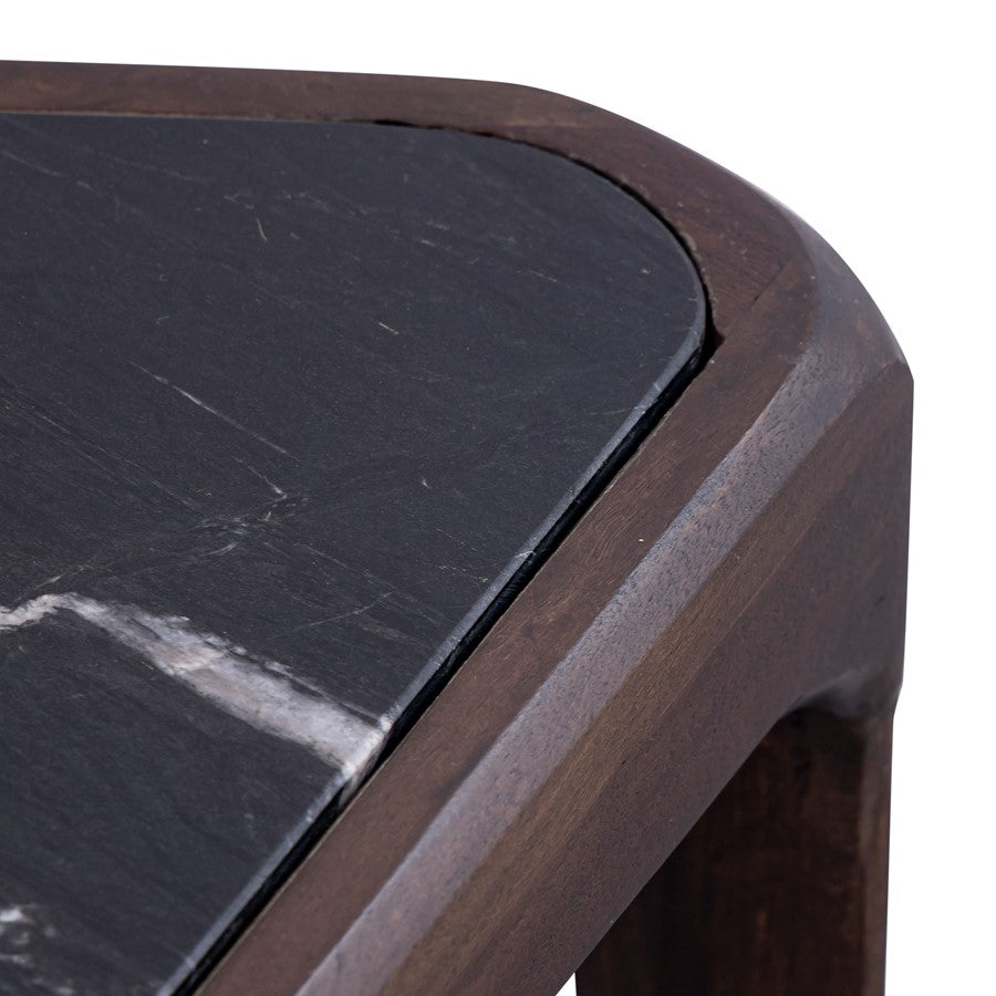 Atlas Lighting Treble 20in Triangular Accent Table | Walnut Wood Base with Black Marble Top | Midcentury Living Room & Bedroom | Model TA11201-01