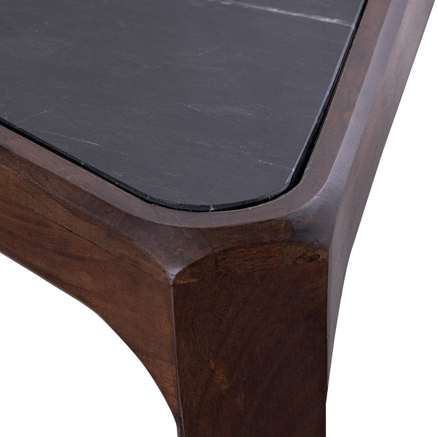 Atlas Lighting Treble 20in Triangular Accent Table | Walnut Wood Base with Black Marble Top | Midcentury Living Room & Bedroom | Model TA11201-01