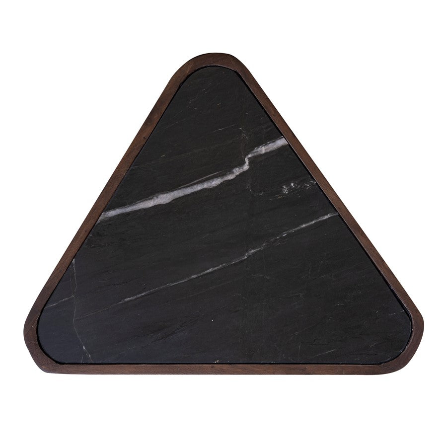 Atlas Lighting Treble 20in Triangular Accent Table | Walnut Wood Base with Black Marble Top | Midcentury Living Room & Bedroom | Model TA11201-01