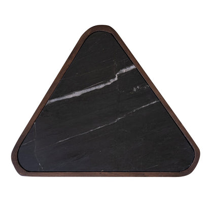 Atlas Lighting Treble 20in Triangular Accent Table | Walnut Wood Base with Black Marble Top | Midcentury Living Room & Bedroom | Model TA11201-01