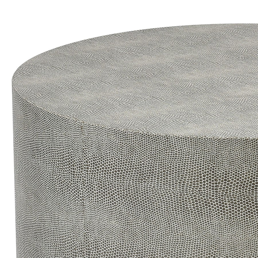 Atlas Lighting Dexter 16in Round Accent Table | Gray Faux Shagreen Fabric | Living Room & Bedroom Side Table | 16 x 16 x 18 in | Model TA11216-01