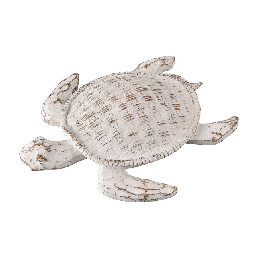 Atlas Lighting Aly Turtle 12in Whitewash Composite Wall Decor | Coastal Entryway & Living Room Accent | 12 x 3 x 10 in | Model WA11003-01
