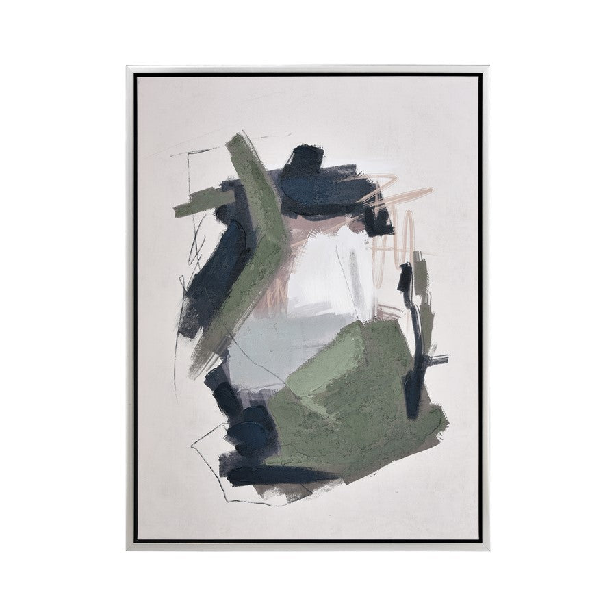 Atlas Lighting Beyer II Abstract Framed Wall Art | Off White & Olive Green Fabric, Black Frame | Gallery Wall & Living Room Accent | Model WA11009-02