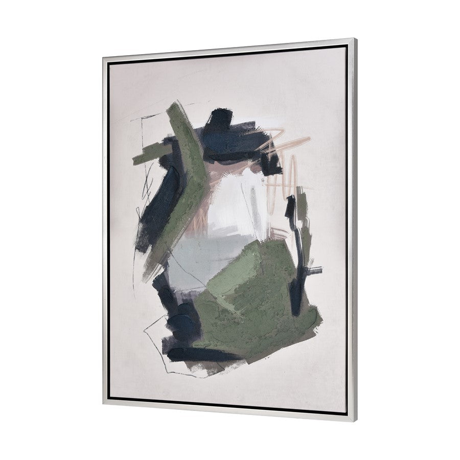 Atlas Lighting Beyer II Abstract Framed Wall Art | Off White & Olive Green Fabric, Black Frame | Gallery Wall & Living Room Accent | Model WA11009-02