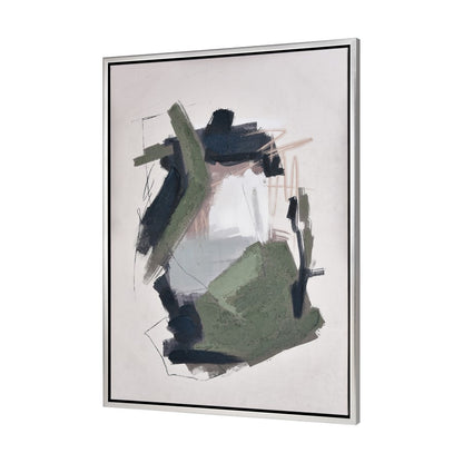 Atlas Lighting Beyer II Abstract Framed Wall Art | Off White & Olive Green Fabric, Black Frame | Gallery Wall & Living Room Accent | Model WA11009-02