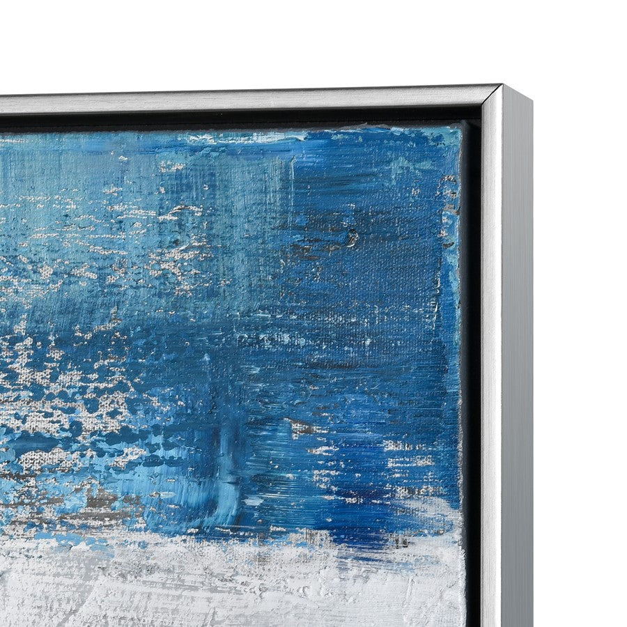 Atlas Lighting Blue Apparent Wall Art Set of 2 | Blue & White Fabric, Silver Floating Frame | Modern Living Room & Office Accent | Model WA11012-01S