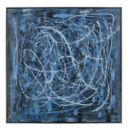 Atlas Lighting Blue Rhythm Framed Wall Art | Blue Fabric, Silver Floating Frame | Modern Living Room & Office Accent | Model WA11016-01