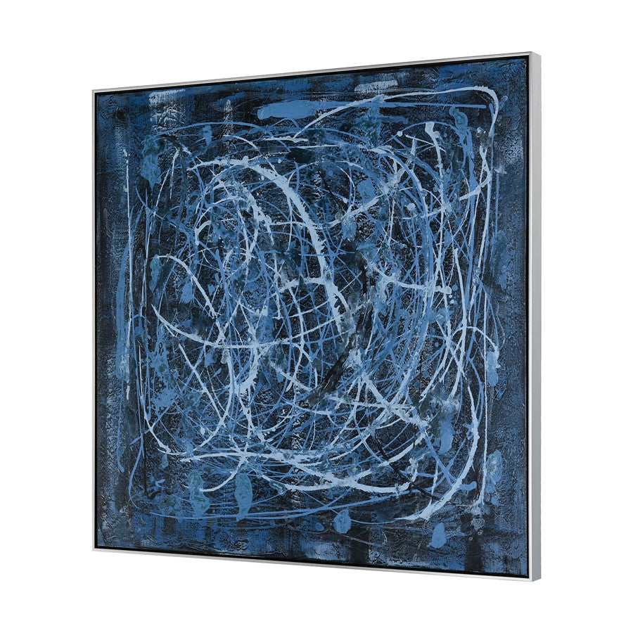 Atlas Lighting Blue Rhythm Framed Wall Art | Blue Fabric, Silver Floating Frame | Modern Living Room & Office Accent | Model WA11016-01