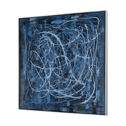 Atlas Lighting Blue Rhythm Framed Wall Art | Blue Fabric, Silver Floating Frame | Modern Living Room & Office Accent | Model WA11016-01