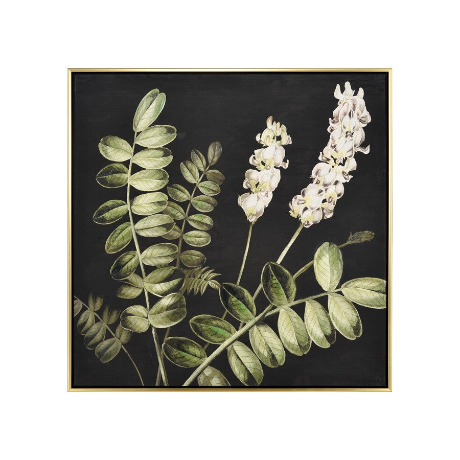 Atlas Lighting Botanical Study II 24.75in Square Framed Wall Art | Transitional Green and Black Fabric with Gold Frame | Living | Model WA11021-02