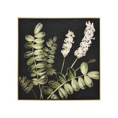 Atlas Lighting Botanical Study II 24.75in Square Framed Wall Art | Transitional Green and Black Fabric with Gold Frame | Living | Model WA11021-02
