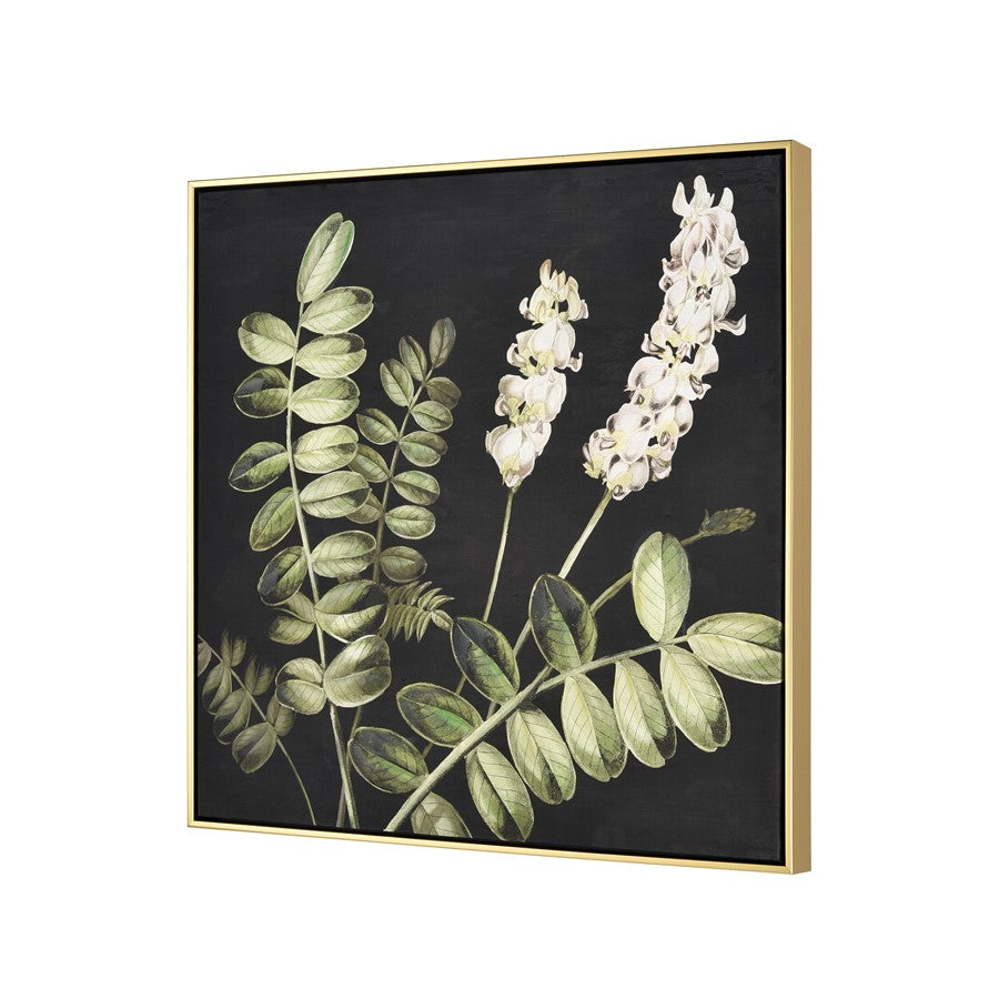 Atlas Lighting Botanical Study II 24.75in Square Framed Wall Art | Transitional Green and Black Fabric with Gold Frame | Living | Model WA11021-02