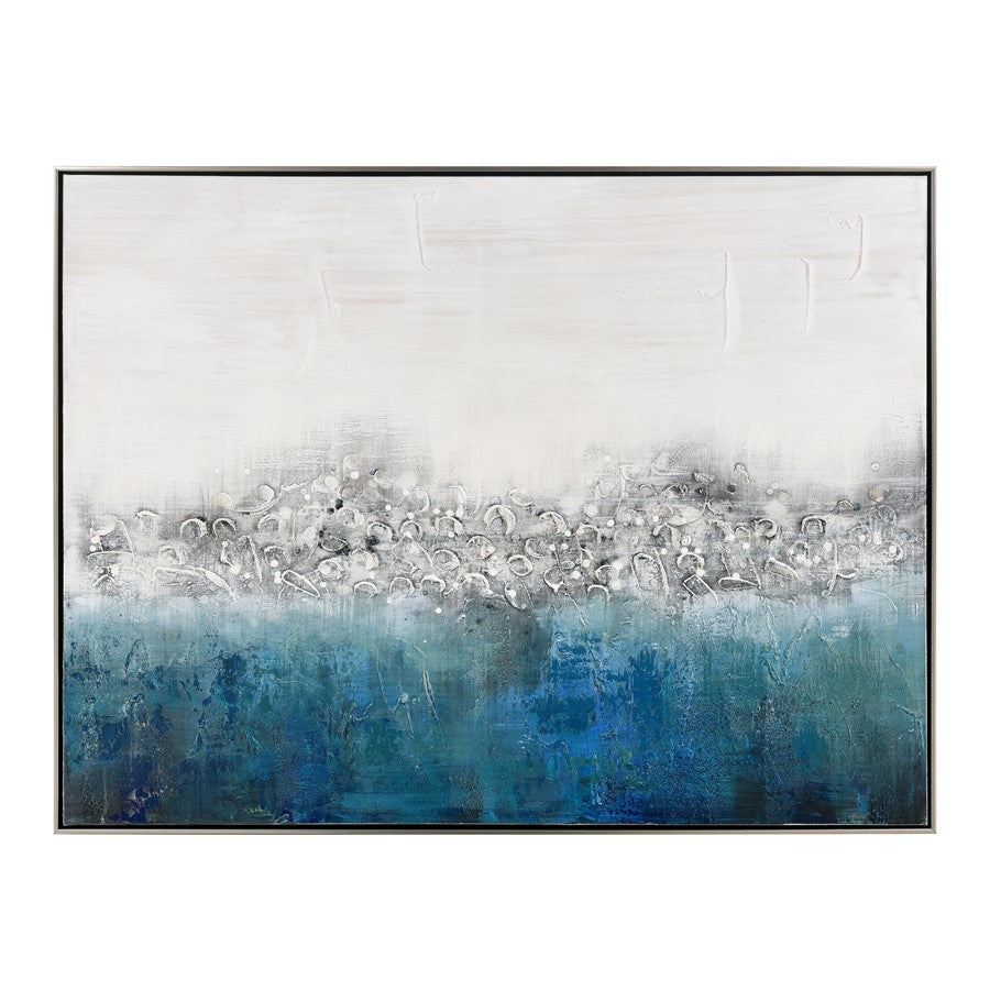 Atlas Lighting Boundless 48in Wide Framed Wall Art | Modern Contemporary Blue and White Fabric with Silver Floating Frame | Living | Model WA11023-01