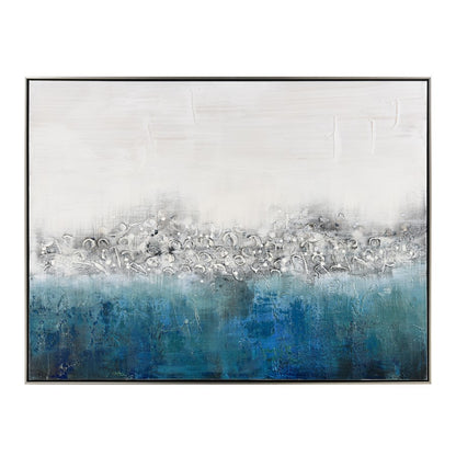 Atlas Lighting Boundless 48in Wide Framed Wall Art | Modern Contemporary Blue and White Fabric with Silver Floating Frame | Living | Model WA11023-01