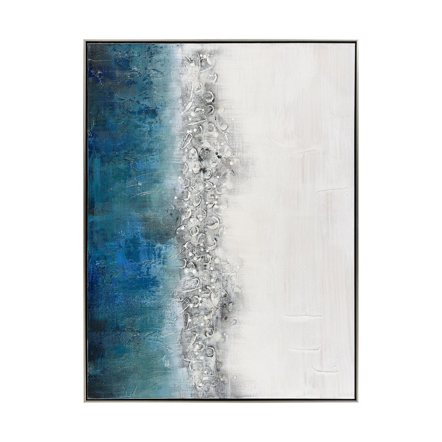 Atlas Lighting Boundless 48in Wide Framed Wall Art | Modern Contemporary Blue and White Fabric with Silver Floating Frame | Living | Model WA11023-01