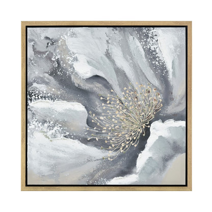 Atlas Lighting Bowie Bloom I 23.5in Square Framed Wall Art | Transitional Gray and White Fabric with Gold Frame | Living Room | Model WA11024-01