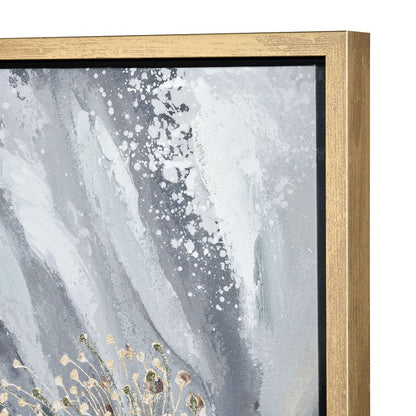 Atlas Lighting Bowie Bloom I 23.5in Square Framed Wall Art | Transitional Gray and White Fabric with Gold Frame | Living Room | Model WA11024-01
