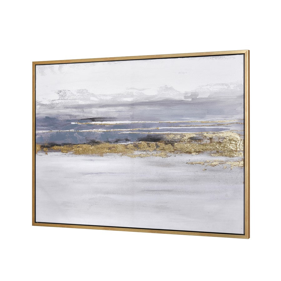 Atlas Lighting Jones Sound 47x35in Framed Wall Art | Gray Fabric with Gold Accents | Living Room & Office Decor | Model WA11070-01
