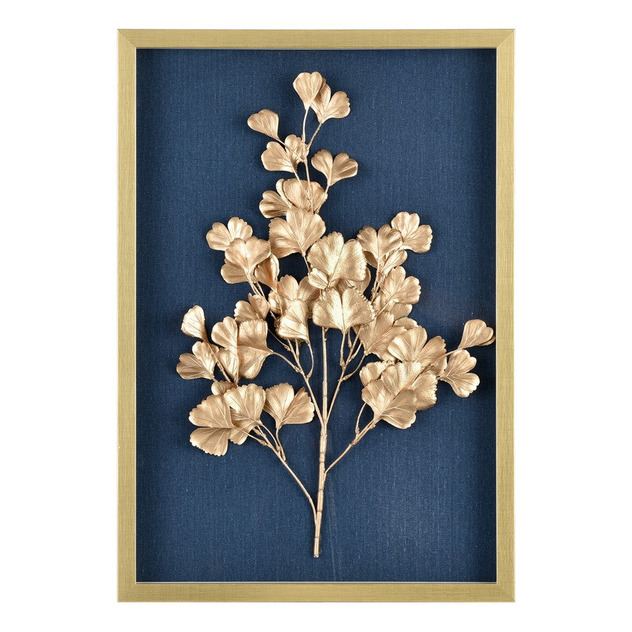 Atlas Lighting Leaf Shadow II 25in H Framed Wall Art | Gold & Navy Traditional | Living Room & Bedroom Decor | Model WA11080-02