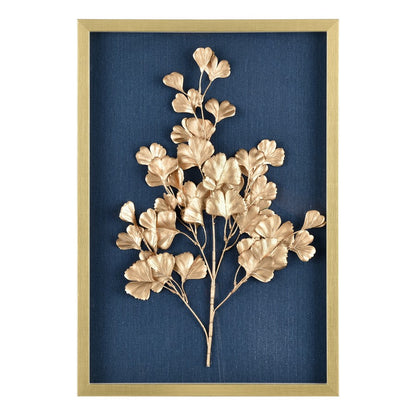 Atlas Lighting Leaf Shadow II 25in H Framed Wall Art | Gold & Navy Traditional | Living Room & Bedroom Decor | Model WA11080-02