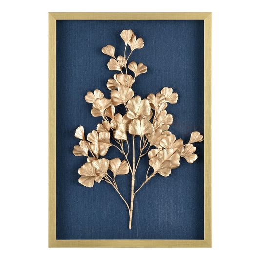 Atlas Lighting Leaf Shadow II 25in H Framed Wall Art | Gold & Navy Traditional | Living Room & Bedroom Decor | Model WA11080-02
