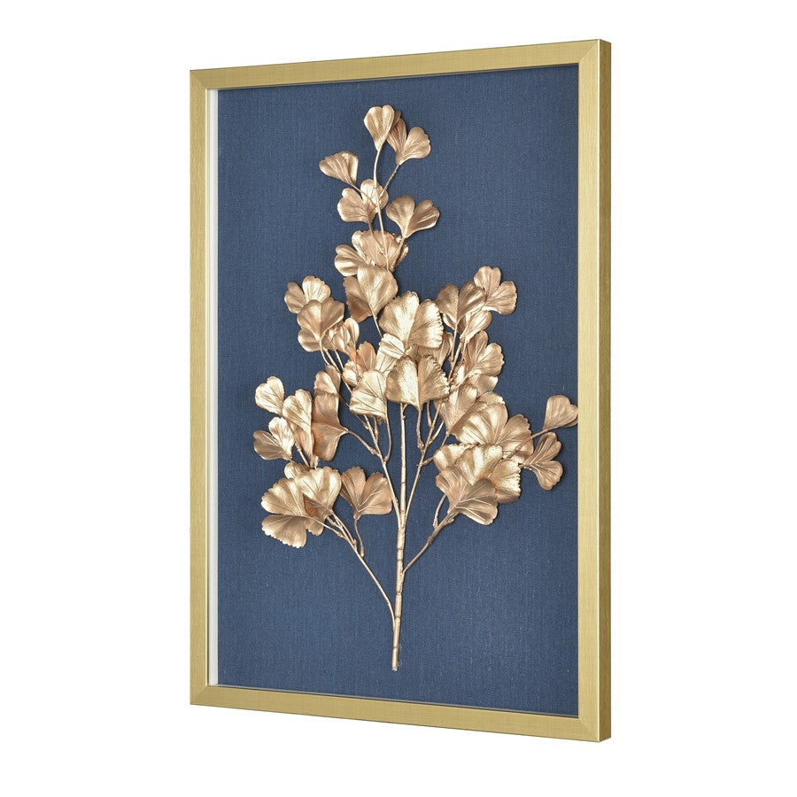 Atlas Lighting Leaf Shadow II 25in H Framed Wall Art | Gold & Navy Traditional | Living Room & Bedroom Decor | Model WA11080-02