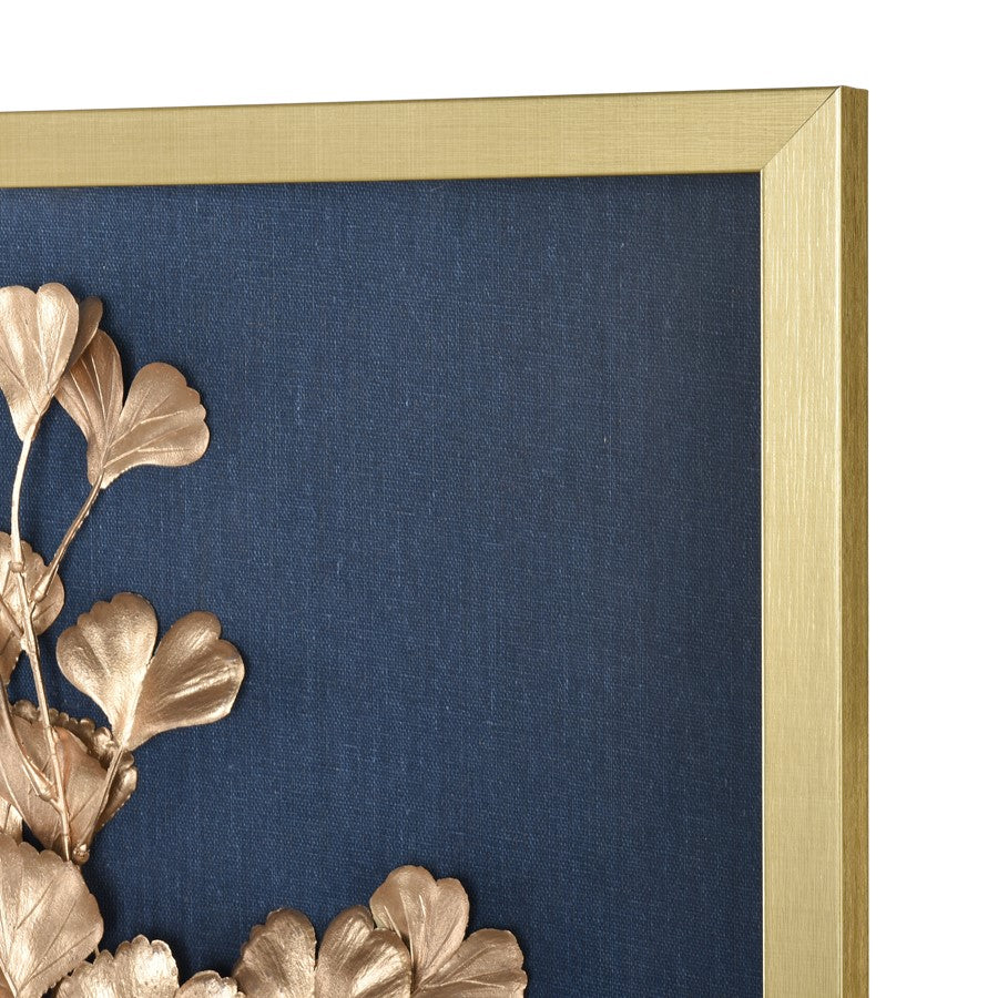 Atlas Lighting Leaf Shadow II 25in H Framed Wall Art | Gold & Navy Traditional | Living Room & Bedroom Decor | Model WA11080-02