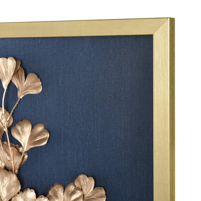 Atlas Lighting Leaf Shadow II 25in H Framed Wall Art | Gold & Navy Traditional | Living Room & Bedroom Decor | Model WA11080-02