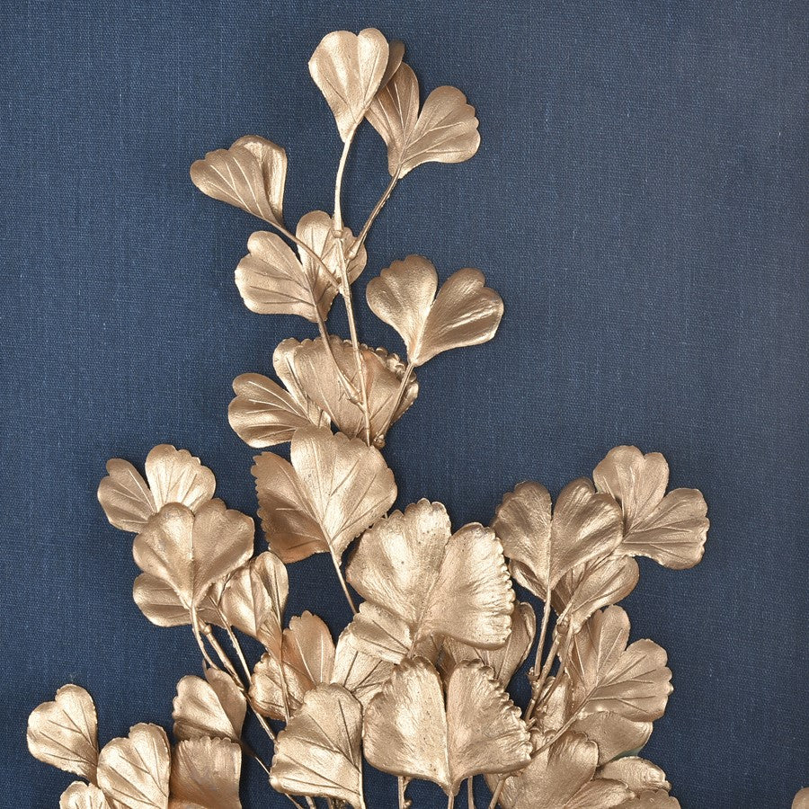 Atlas Lighting Leaf Shadow II 25in H Framed Wall Art | Gold & Navy Traditional | Living Room & Bedroom Decor | Model WA11080-02