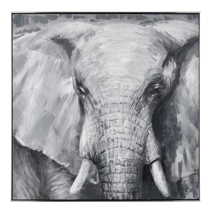 Atlas Lighting Legendary 39.5in Framed Wall Art | Gray & White Elephant Canvas | Living Room & Study Decor | 39.5 x 1.75 x 39.5 in | Model WA11081-01