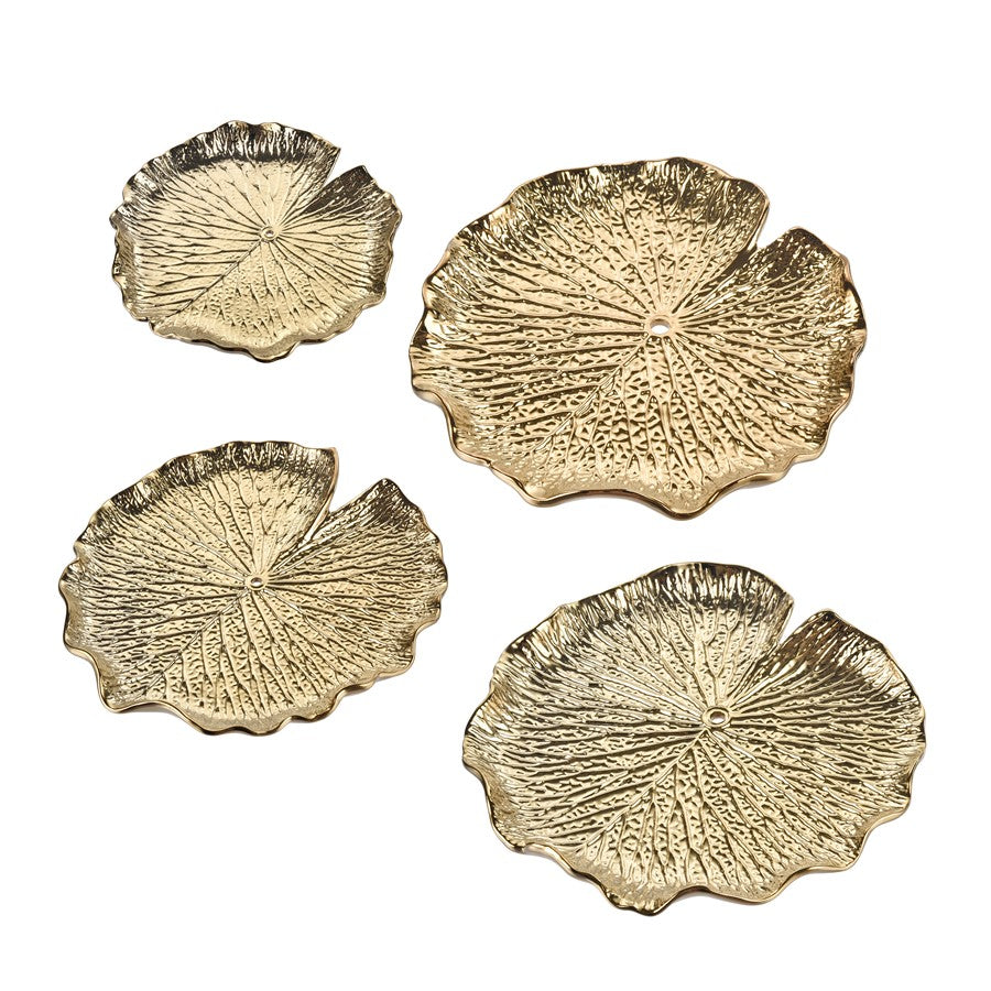 Atlas Lighting Lilypad Bowl Set of 4 | Gold High Gloss Earthenware | Tabletop & Wall Decor | 11.25 x 1 x 11.25 in | Model WA11082-01S