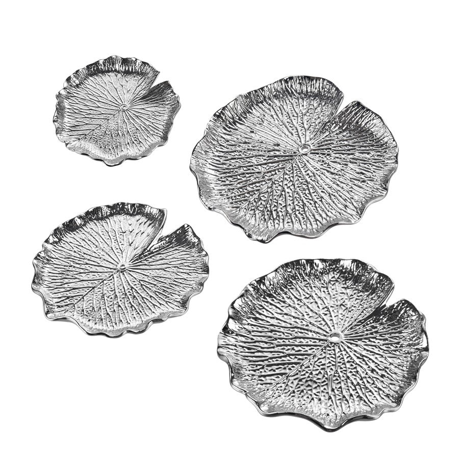 Atlas Lighting Lilypad Bowl Set of 4 | Silver High Gloss Earthenware | Tabletop & Wall Decor | 11.25 x 1 x 11.25 in | Model WA11082-02S
