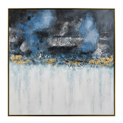Atlas Living Blues 40in Framed Wall Art | Abstract Blue Charcoal Gold Leaf Canvas | Living Room & Bedroom Decor | 40 x 2 x 40 in | Model WA11083-01