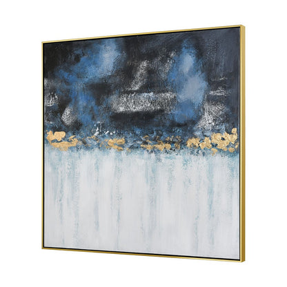 Atlas Living Blues 40in Framed Wall Art | Abstract Blue Charcoal Gold Leaf Canvas | Living Room & Bedroom Decor | 40 x 2 x 40 in | Model WA11083-01