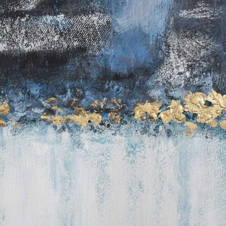 Atlas Living Blues 40in Framed Wall Art | Abstract Blue Charcoal Gold Leaf Canvas | Living Room & Bedroom Decor | 40 x 2 x 40 in | Model WA11083-01