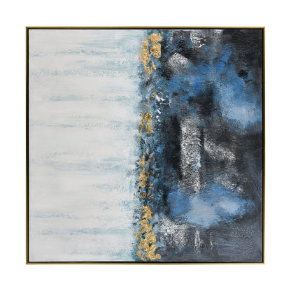Atlas Living Blues 40in Framed Wall Art | Abstract Blue Charcoal Gold Leaf Canvas | Living Room & Bedroom Decor | 40 x 2 x 40 in | Model WA11083-01